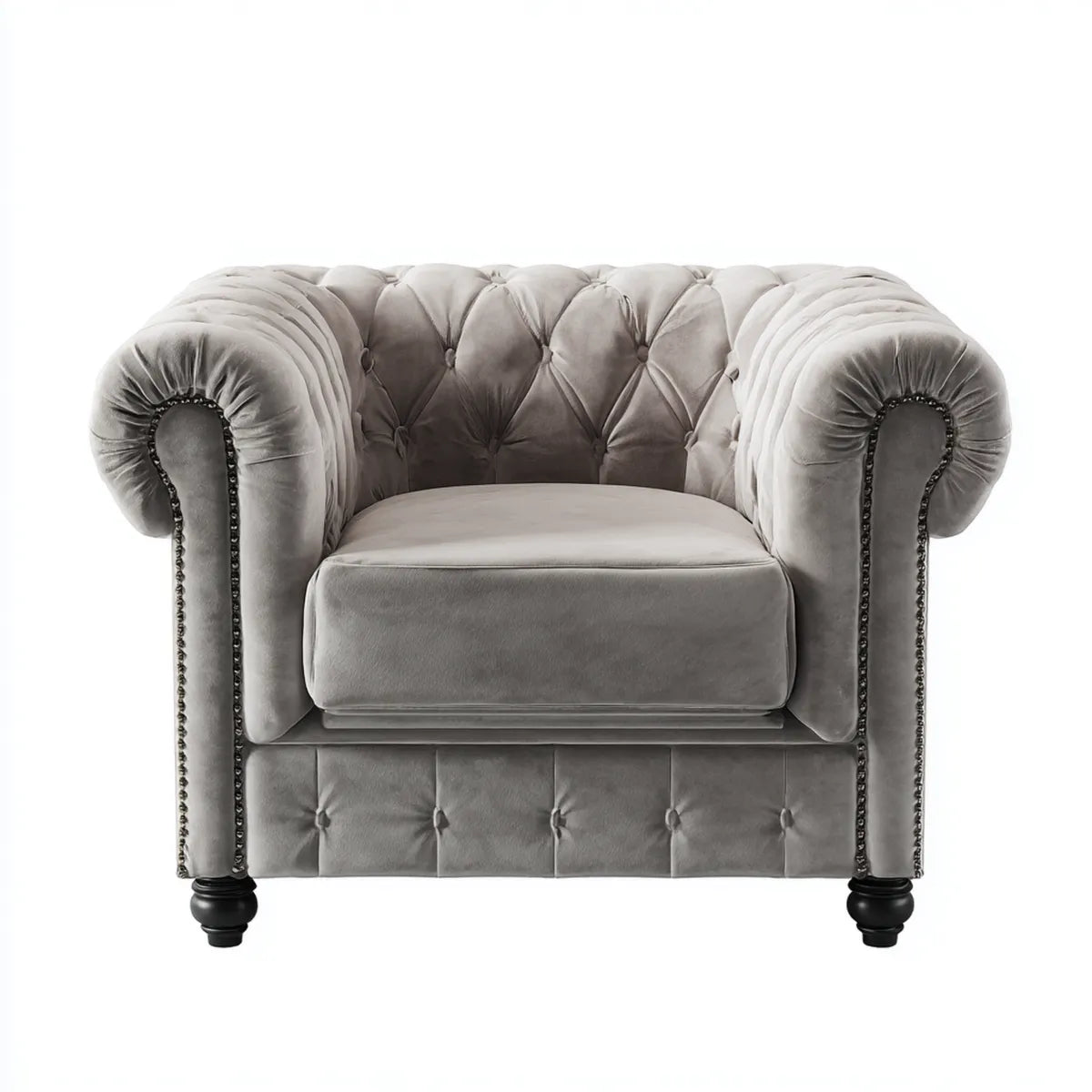 Fotel, Chesterfield fotel szary 112 x 90 x 75 cm poliester aksamit