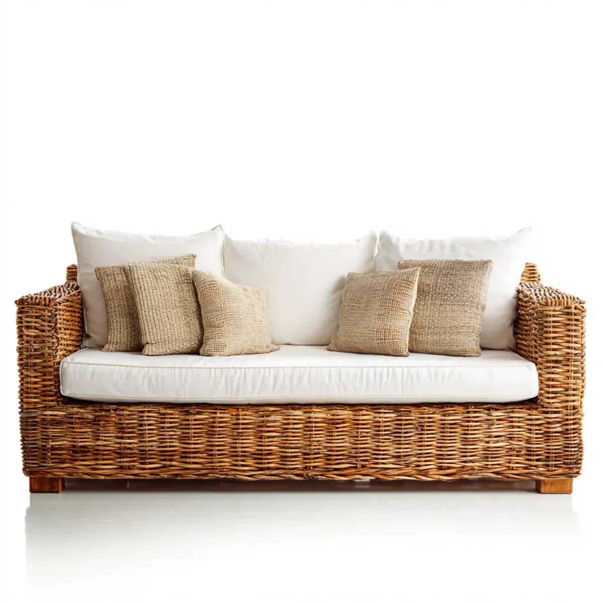 Sofa ogrodowa, Kanapa ogrodowa 2 naturalne białe kwadraty w prostokątnym rattanie 160 x 80 x 78 cm