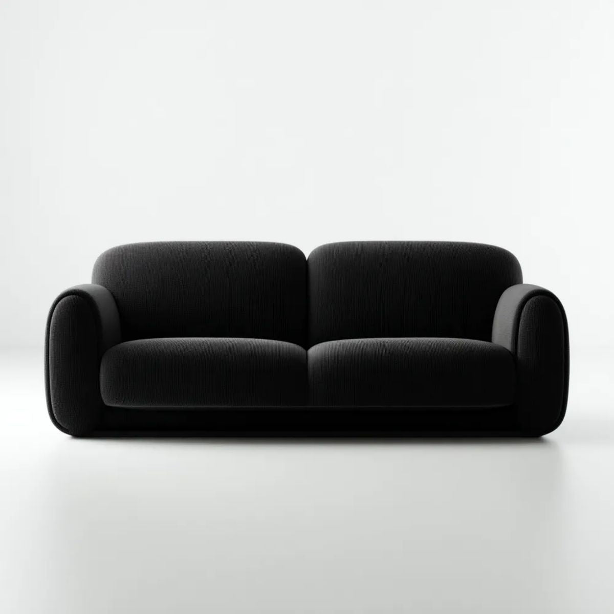 Sofa, Czarna sofa w poliestrze żebrowana Bettwelvet, 160 x 85 x 75 cm, zaokrąglony kształt