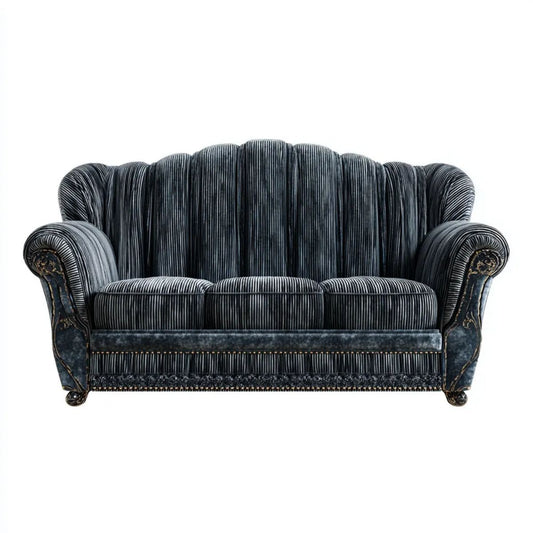 Sofa, 3-osobowa sofa w kolorze czarnym i niebieskim w kolorze brązowy, 220 x 95 x 105 cm, podłokietniki w zwojach