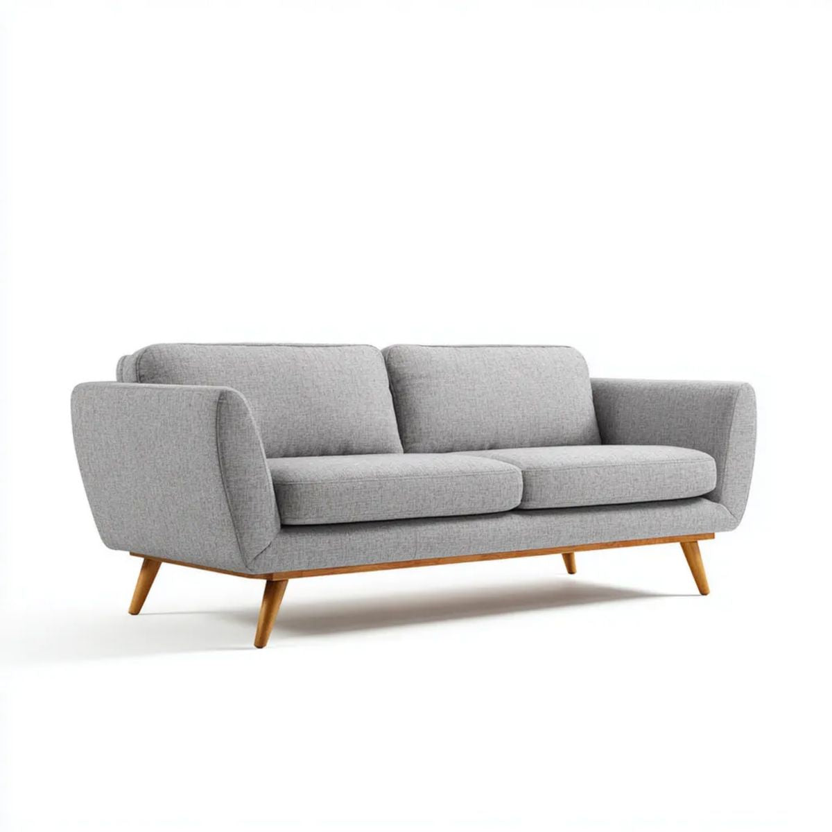 Sofa, Szara 3-osobowa sofa w poliestrze z litego drewna nogi, 200 x 85 x 82 cm