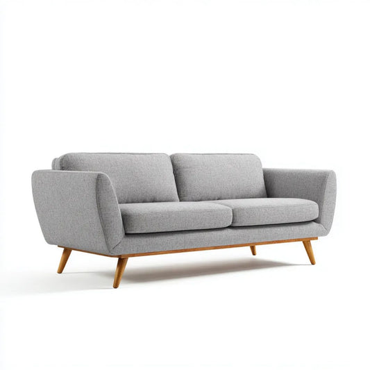 Sofa, Szara 3-osobowa sofa w poliestrze z litego drewna nogi, 200 x 85 x 82 cm