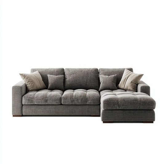 Sofa, Szara sofa poliestrowa z szezlongiem Brighright 280 x 160 x 85 cm
