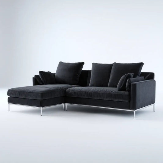 Sofa, 3-osobowa sofa w kolorze czarnym wilkołak z szezlongiem 260 x 160 x 85 cm