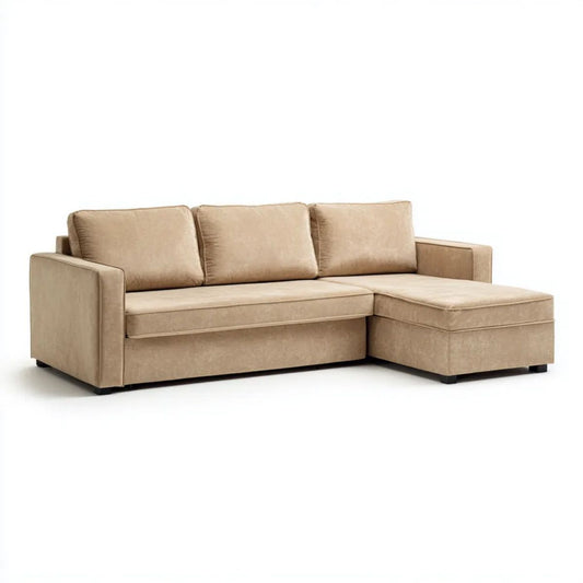 Sofa, 3-osobowa w prosty narożnik sofa w poliestrze efekt 240 x 150 x 85 cm