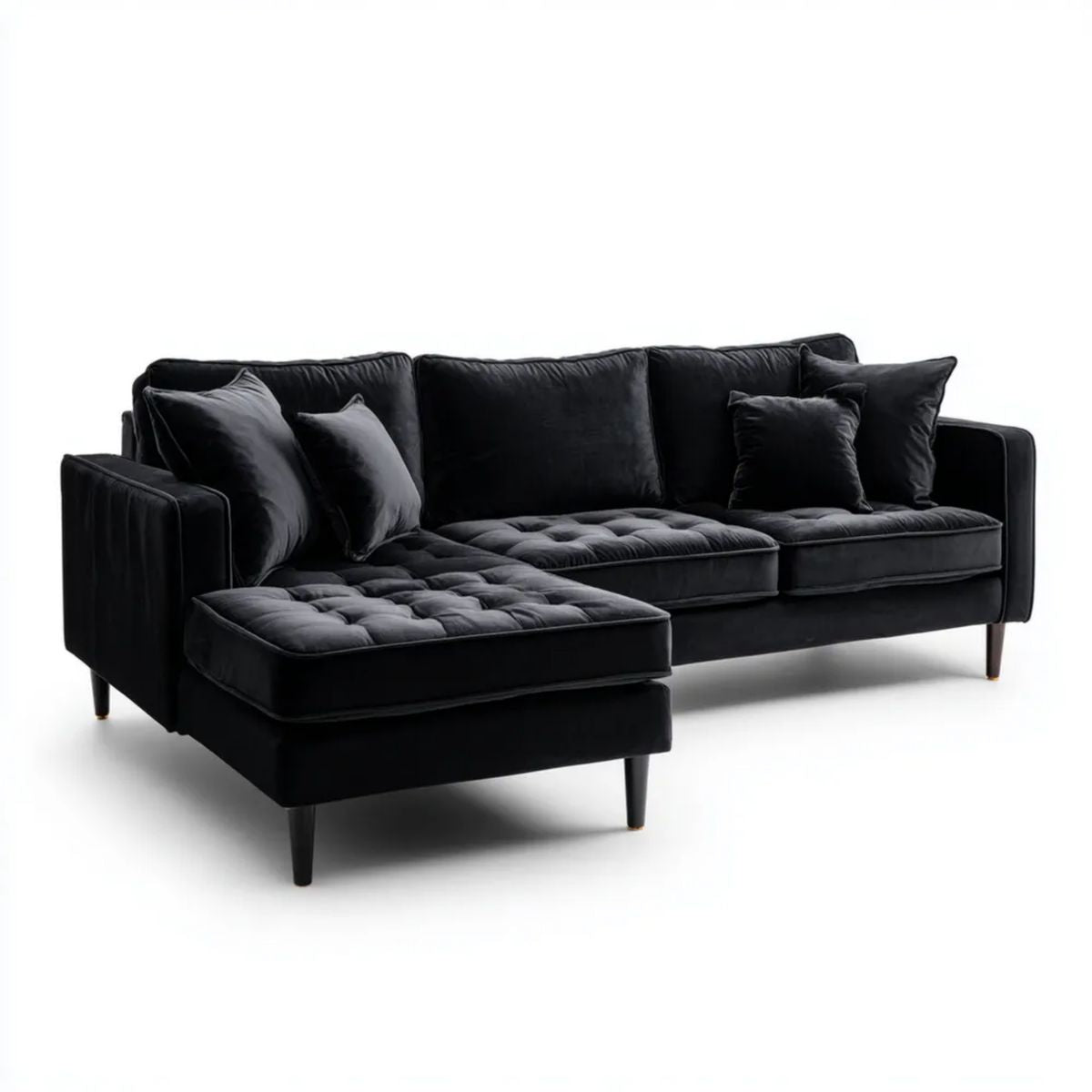 Sofa, 3-osobowa poliester flavvelvet czarny sofa 250 x 160 x 85 cm