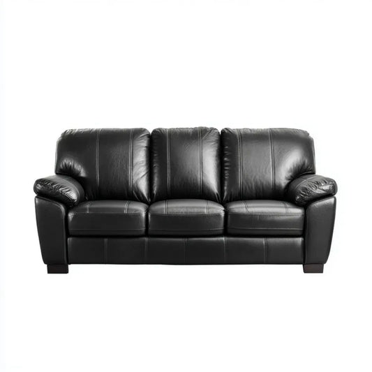 Sofa, 3-osobowa wyprostowany fotel czarny poliuretan 203 x 89 x 91 cm